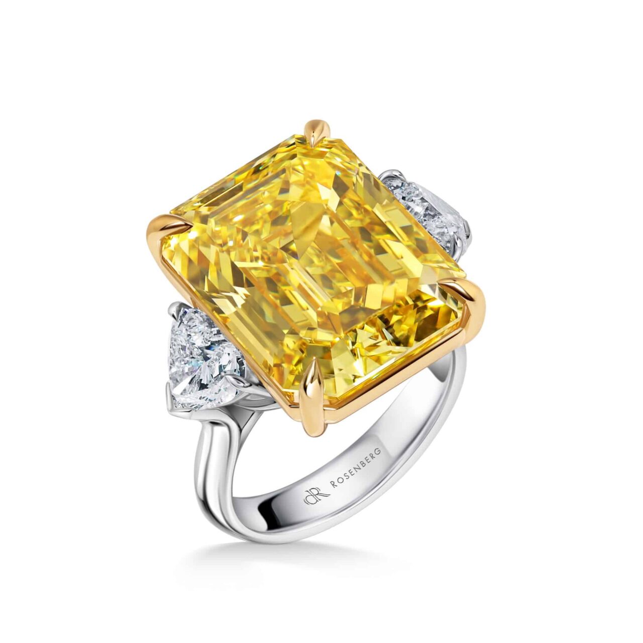 20 Carat Fancy Deep Yellow VS2 Emerald Cut Diamond Ring