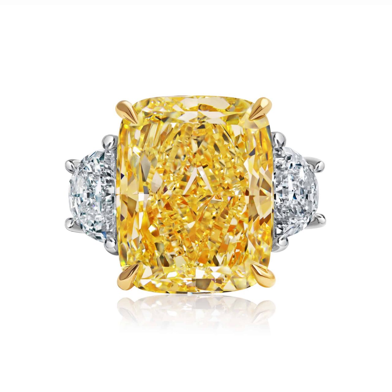 20ct Fancy Yellow VVS2 Cushion Cut Natural Diamond, GIA Certified Ring
