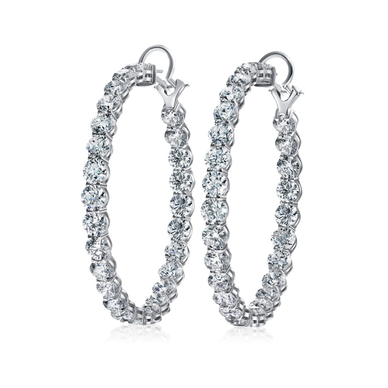 23 Carat H VS1-SI2 Inside Out Hoop Round Brilliant Cut Diamond Earrings