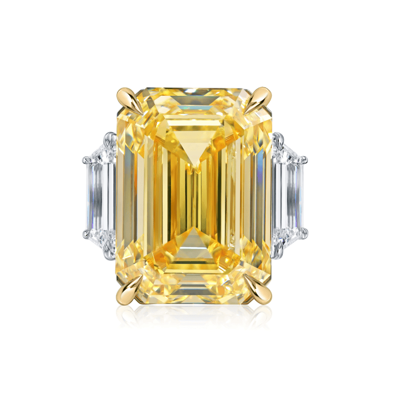 30ct Fancy Intense Yellow VVS2 Emerald Cut Natural Diamond, GIA Certified Ring