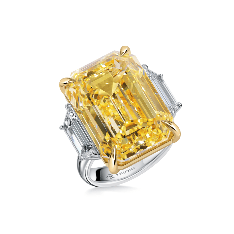 30ct Fancy Intense Yellow VVS2 Emerald Cut Natural Diamond, GIA Certified Ring