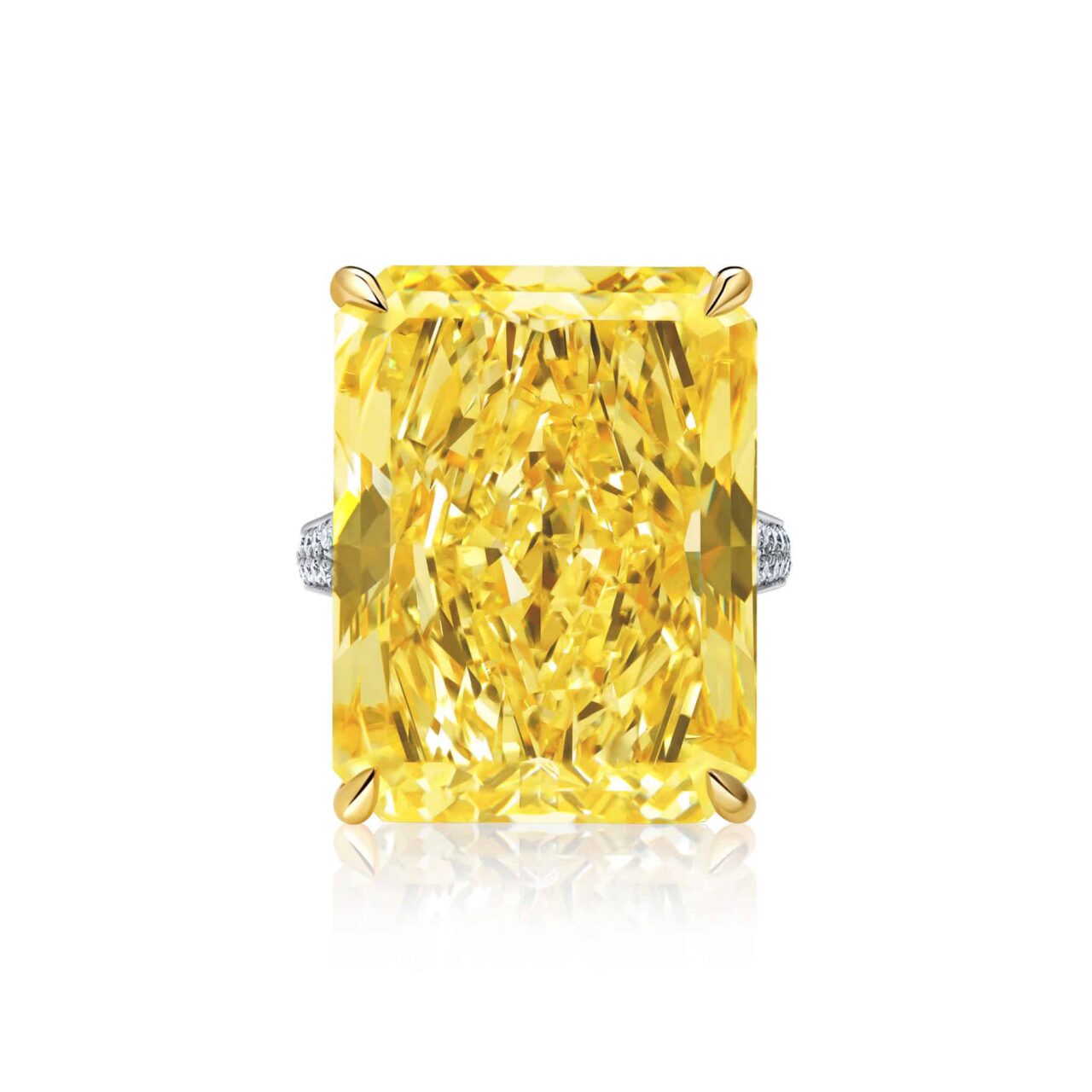 40 Carat Fancy Intense Yellow VS2 Radiant Cut Diamond Ring