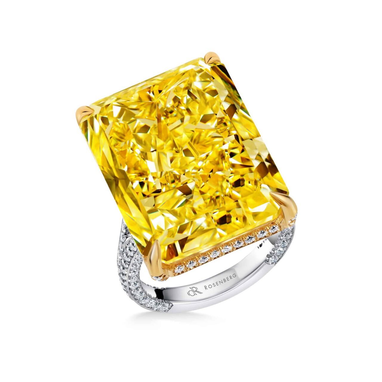 40 Carat Fancy Intense Yellow VS2 Radiant Cut Diamond Ring