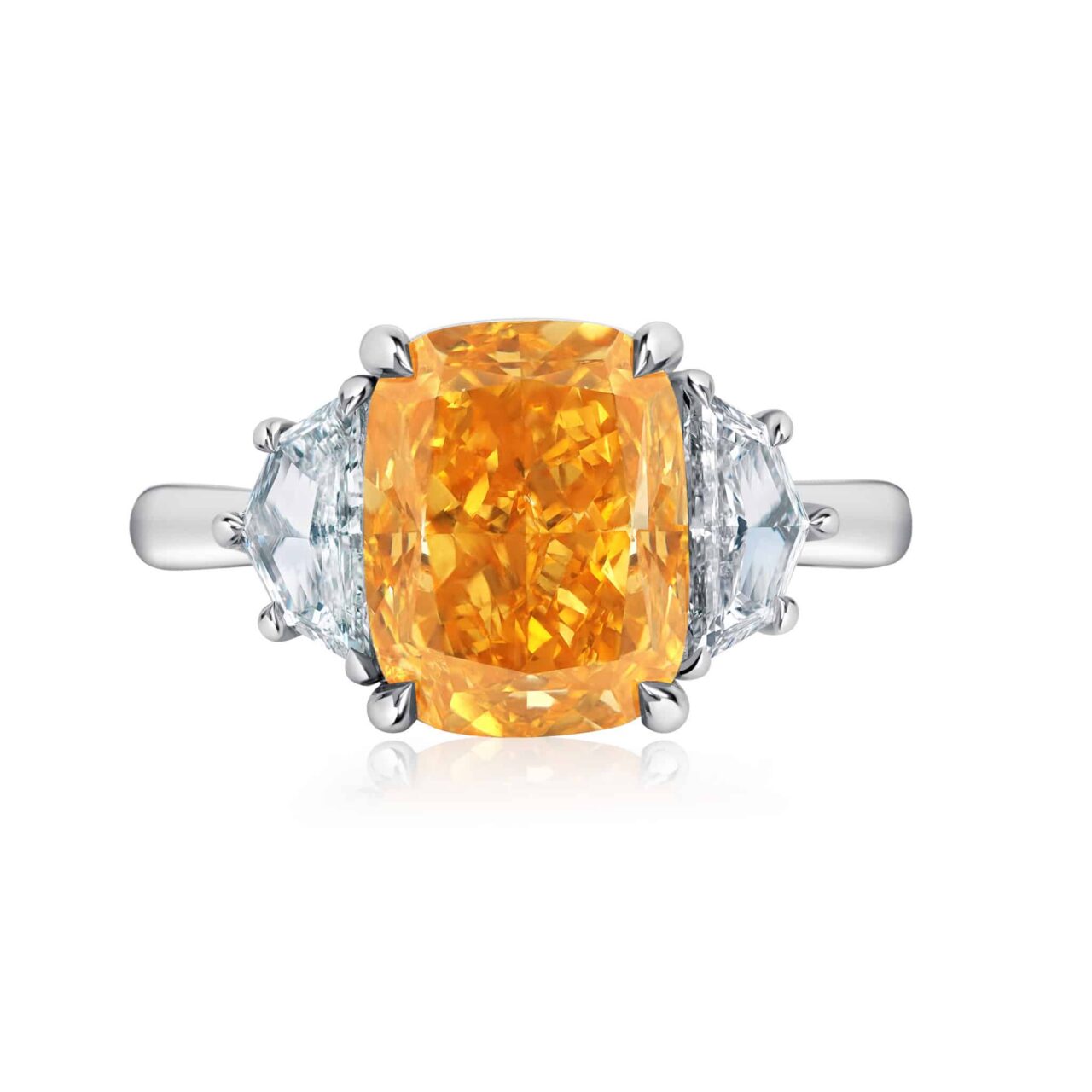 4 Carat Fancy Vivid Yellowish Orange Cushion Cut Diamond Ring