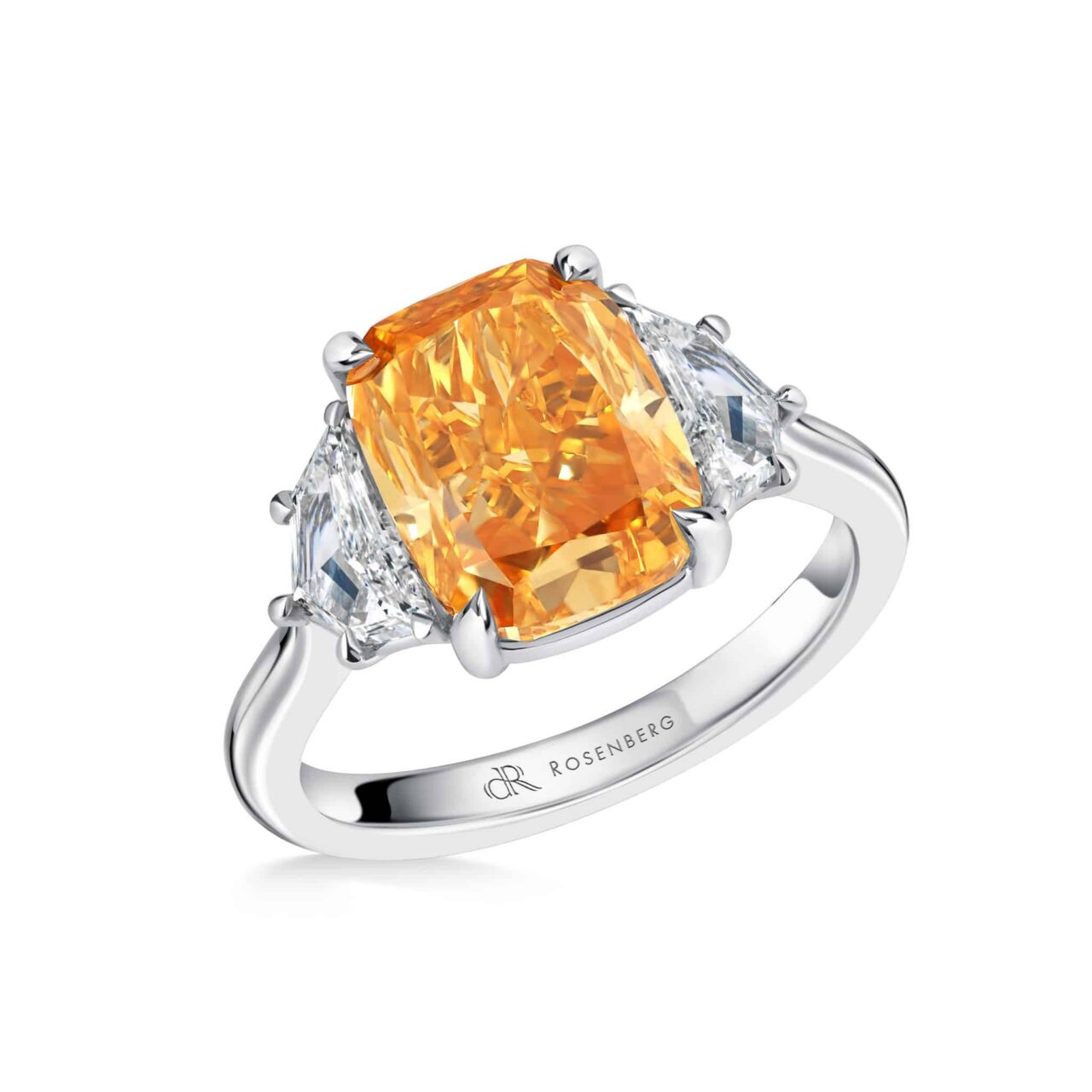 4 Carat Fancy Vivid Yellowish Orange Cushion Cut Diamond Ring