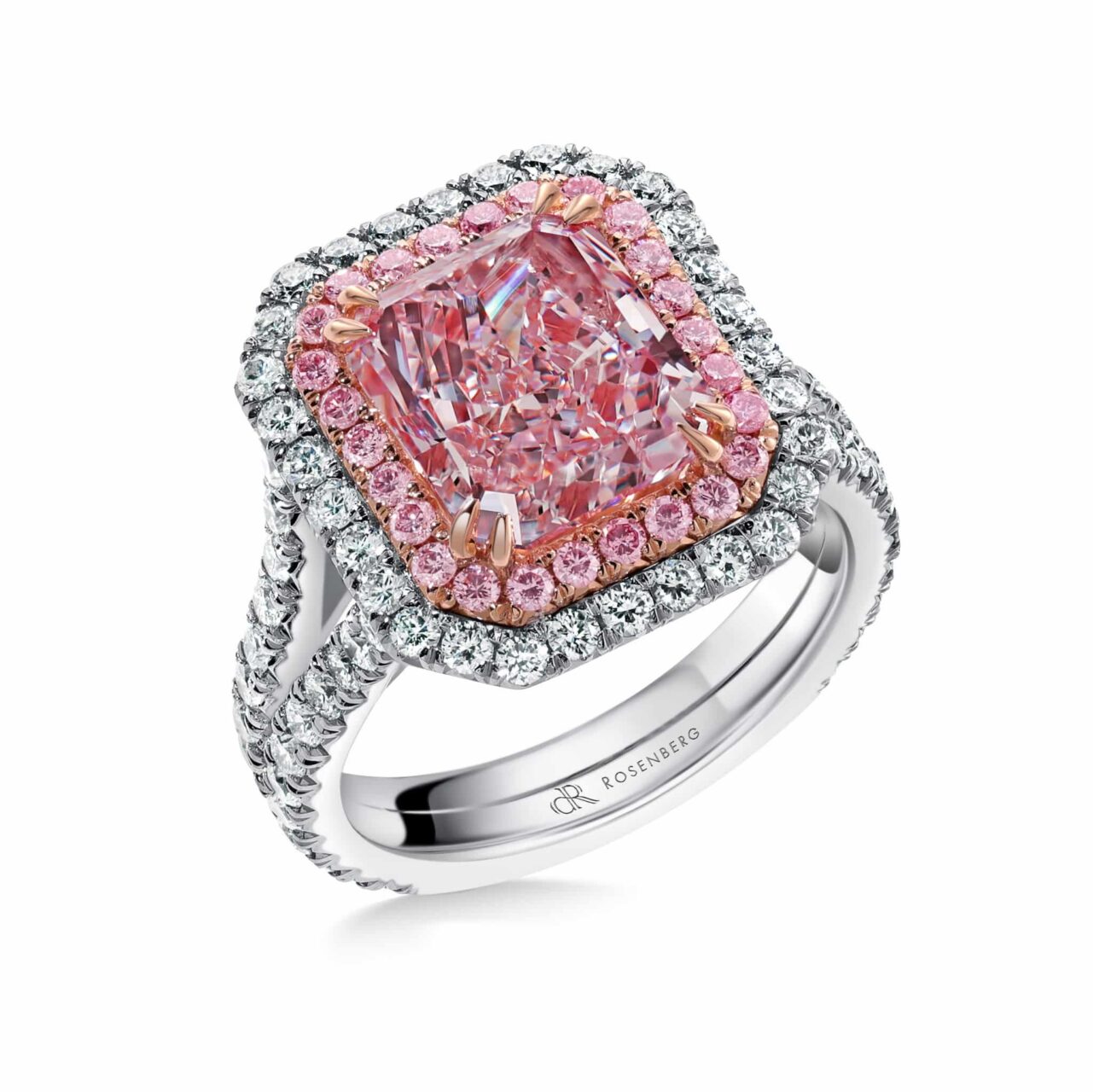 4 Carat Fancy Pink VS2 Radiant Cut Diamond Ring