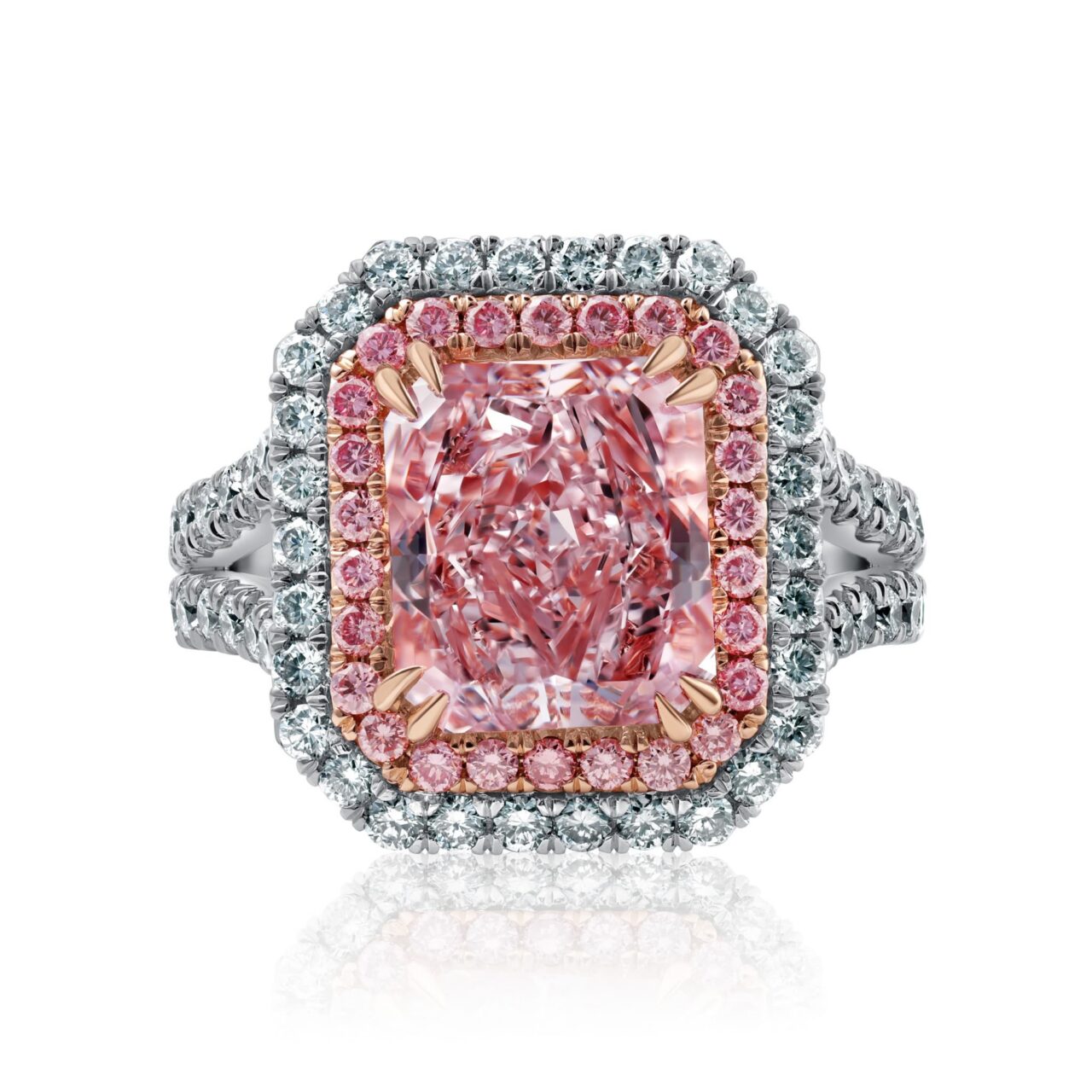 4 Carat Fancy Pink VS2 Radiant Cut Diamond Ring