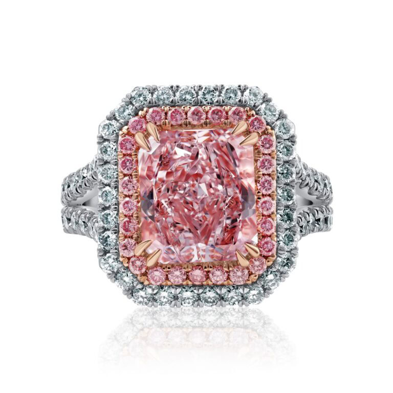 4 Carat Fancy Pink VS2 Radiant Cut Diamond Ring