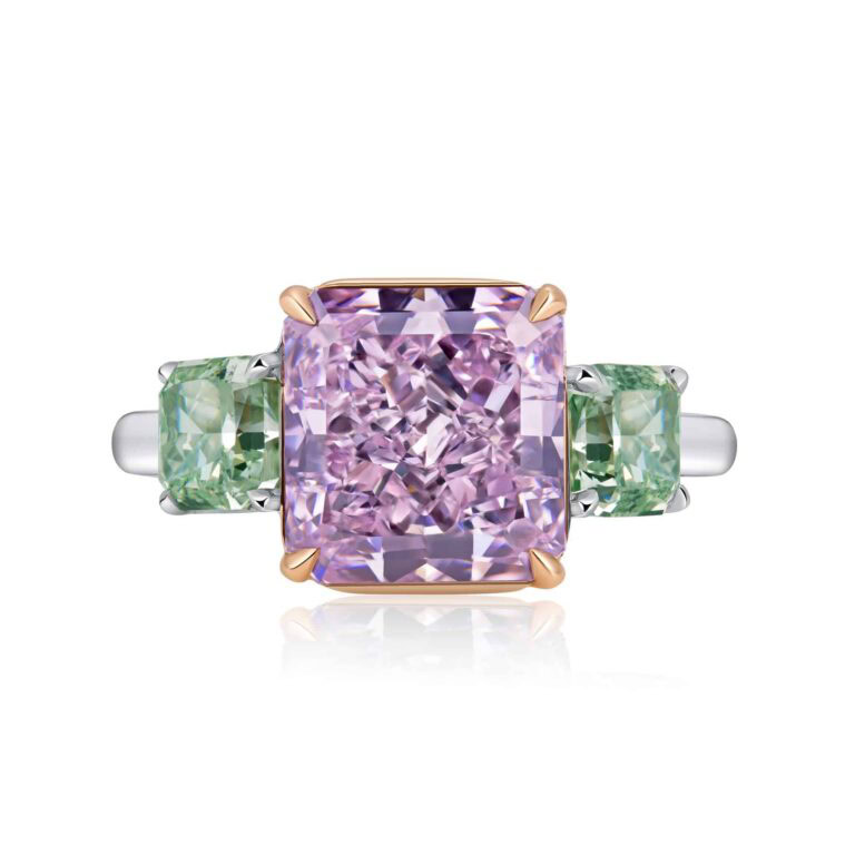 5 Carat Fancy Intense Pink Purple Radiant Cut Diamond Ring