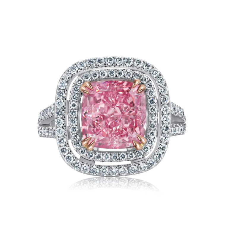4 Carat Fancy Intense Pink SI2 Cushion Cut Diamond Ring