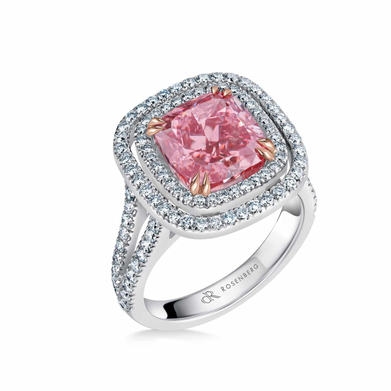 4 Carat Fancy Intense Pink SI2 Cushion Cut Diamond Ring
