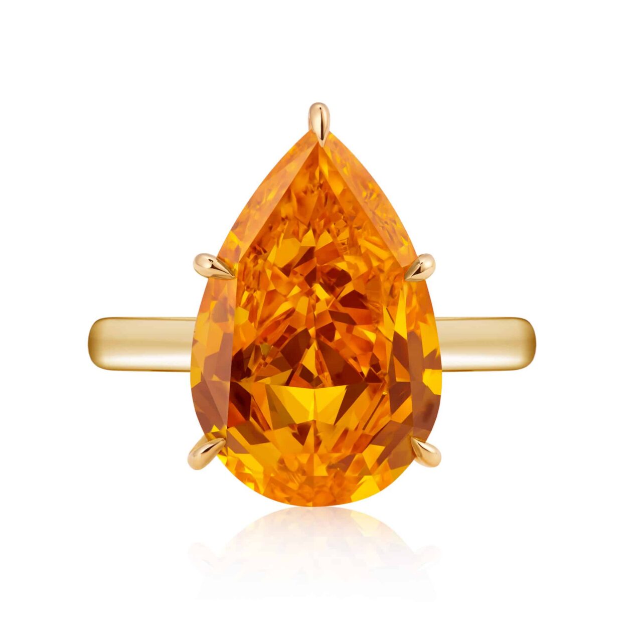 5 Carat Fancy Vivid Yellowish Orange VS2 Pear Shape Diamond Ring