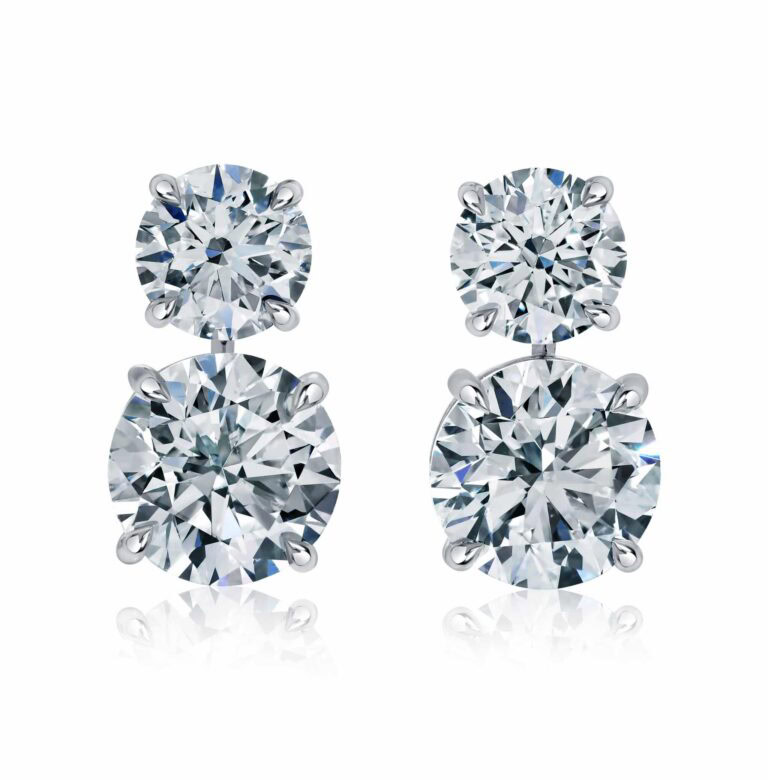 6 Carat Round Brilliant Cut Diamond Drop Earrings