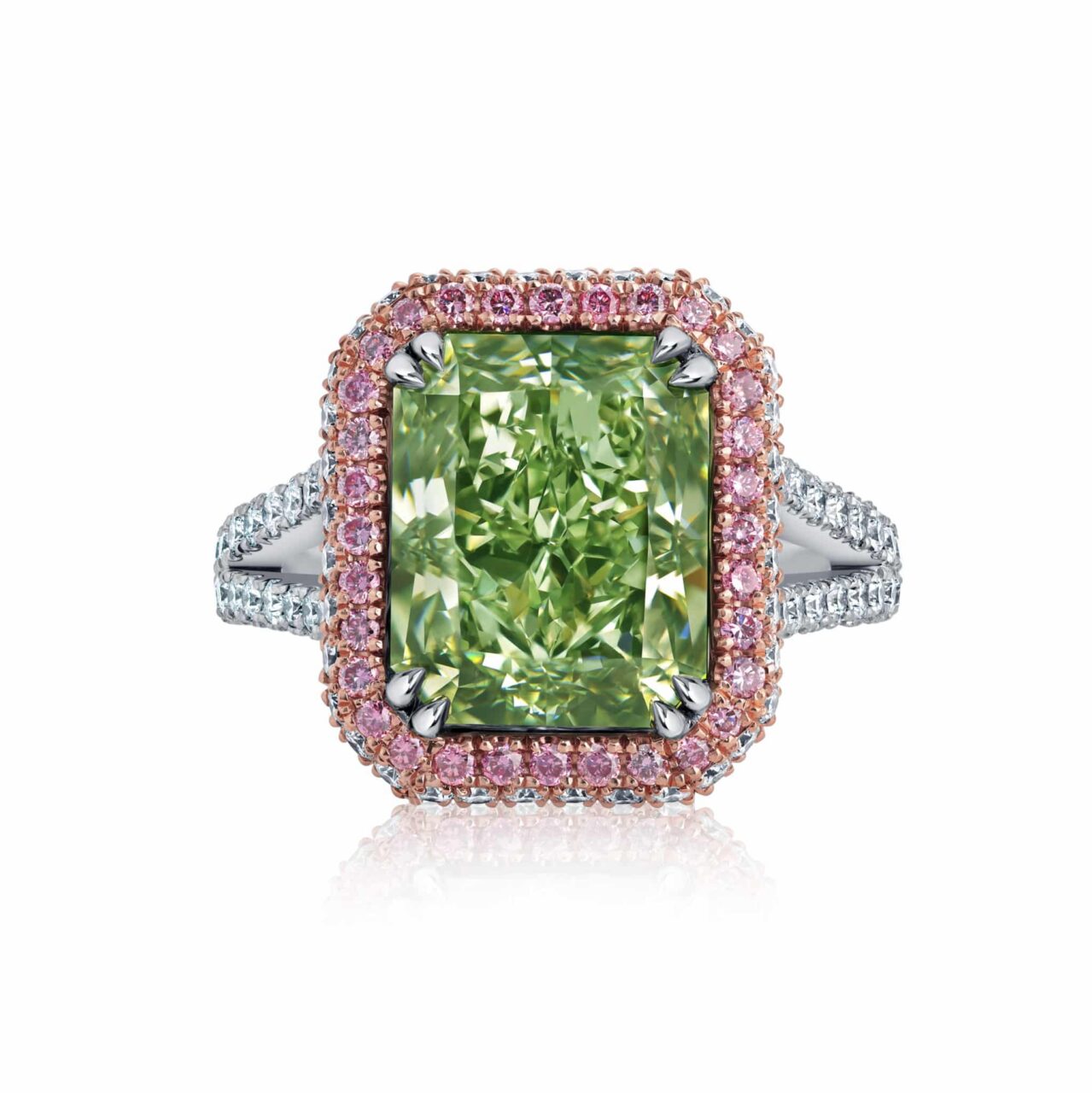 6ct Fancy Intense Yellowish Green VS1 Radiant Cut Natural Diamond Ring GIA