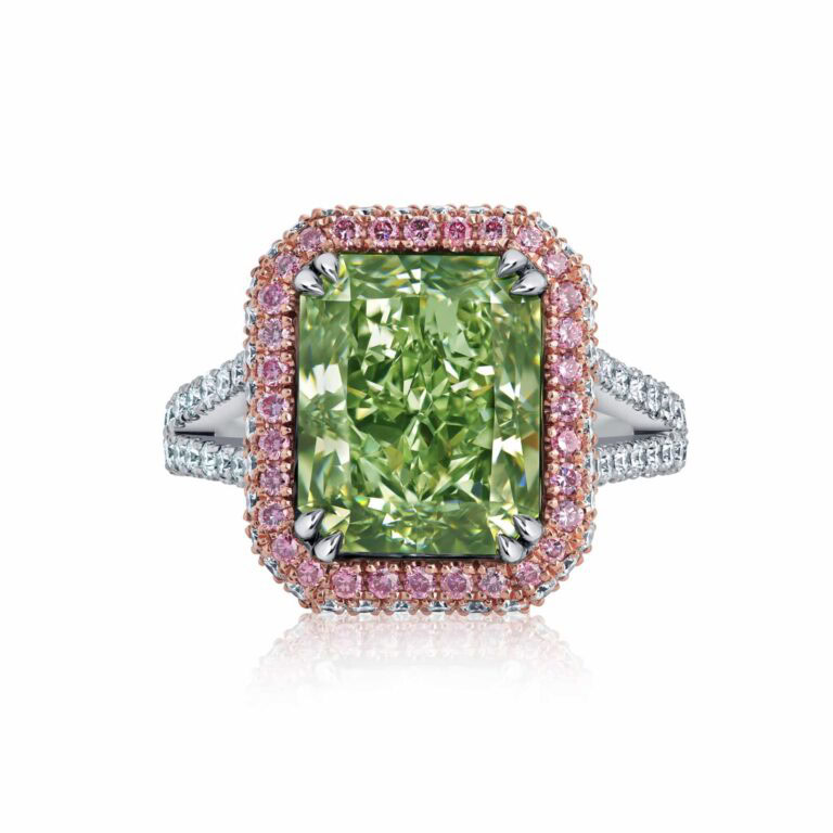 6ct Fancy Intense Yellowish Green VS1 Radiant Cut Natural Diamond Ring GIA