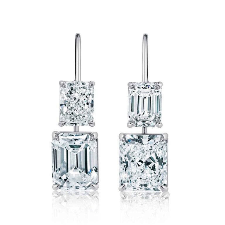 8 Carat & Emerald Cut Diamond Drop Earrings