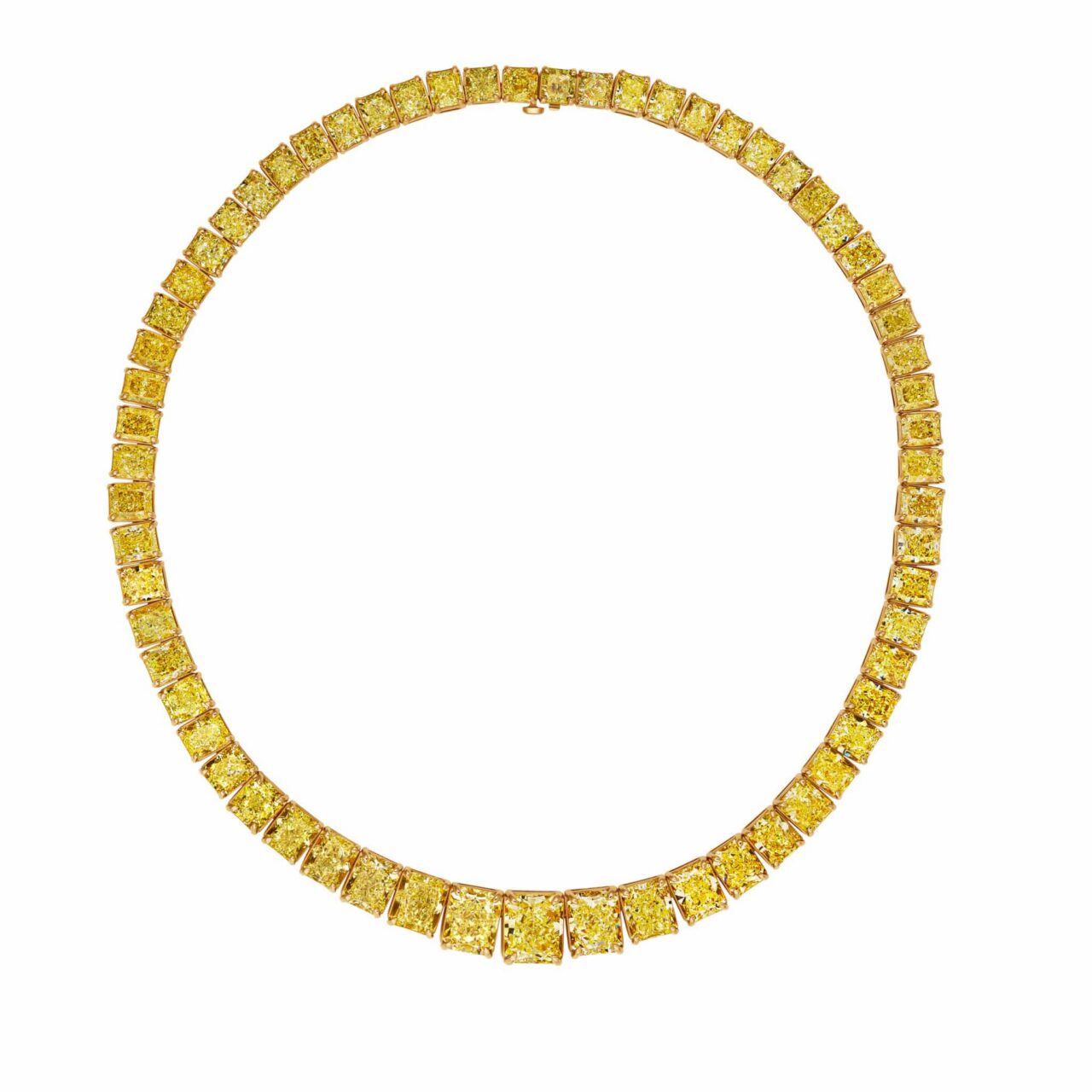 100 Carat Fancy Yellow-VS2 With A 5ct Fancy Yellow Radiant Cut Diamond Riviera Necklace