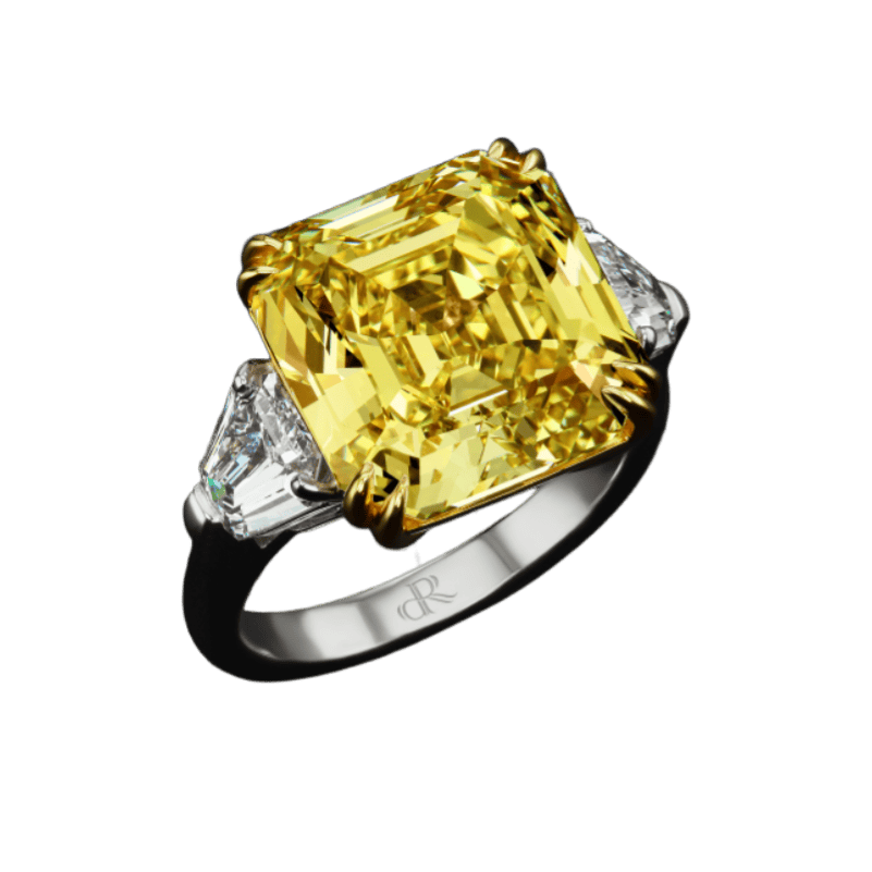 10 Carat Fancy Intense Yellow Flawless Asscher Cut Diamond Ring