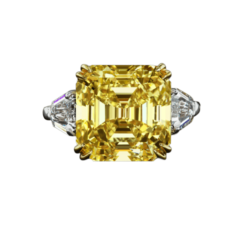 10 Carat Fancy Intense Yellow Flawless Asscher Cut Diamond Ring
