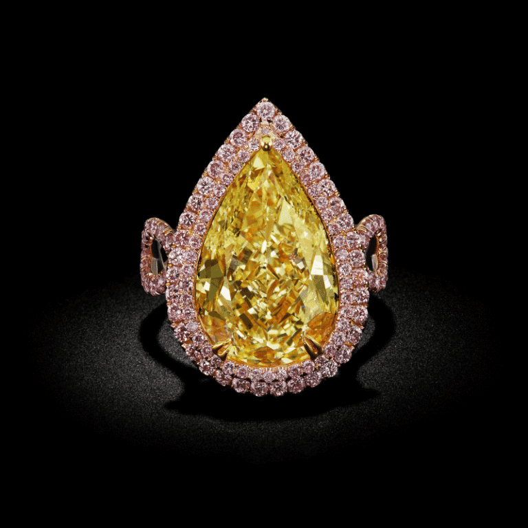 10ct Fancy Yellow SI2 Pear Shape Natural Diamond, GIA Certified Ring