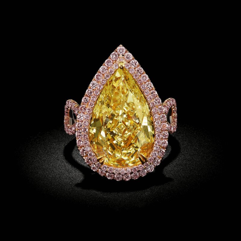 10ct Fancy Yellow SI2 Pear Shape Natural Diamond, GIA Certified Ring