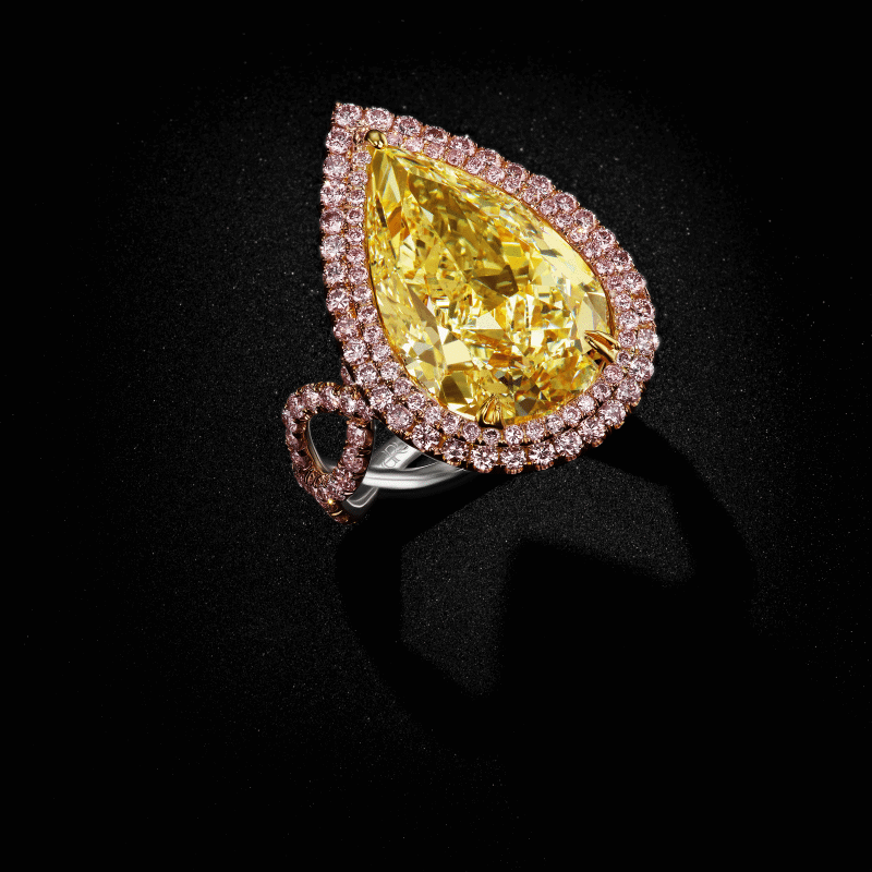 10ct Fancy Yellow SI2 Pear Shape Natural Diamond, GIA Certified Ring