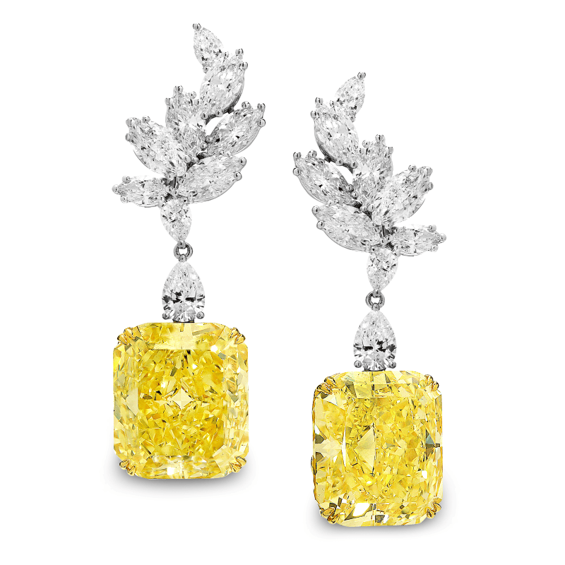 35.00cttw Radiant Cut Fancy Vivid Yellow VS1 GIA  Earrings
