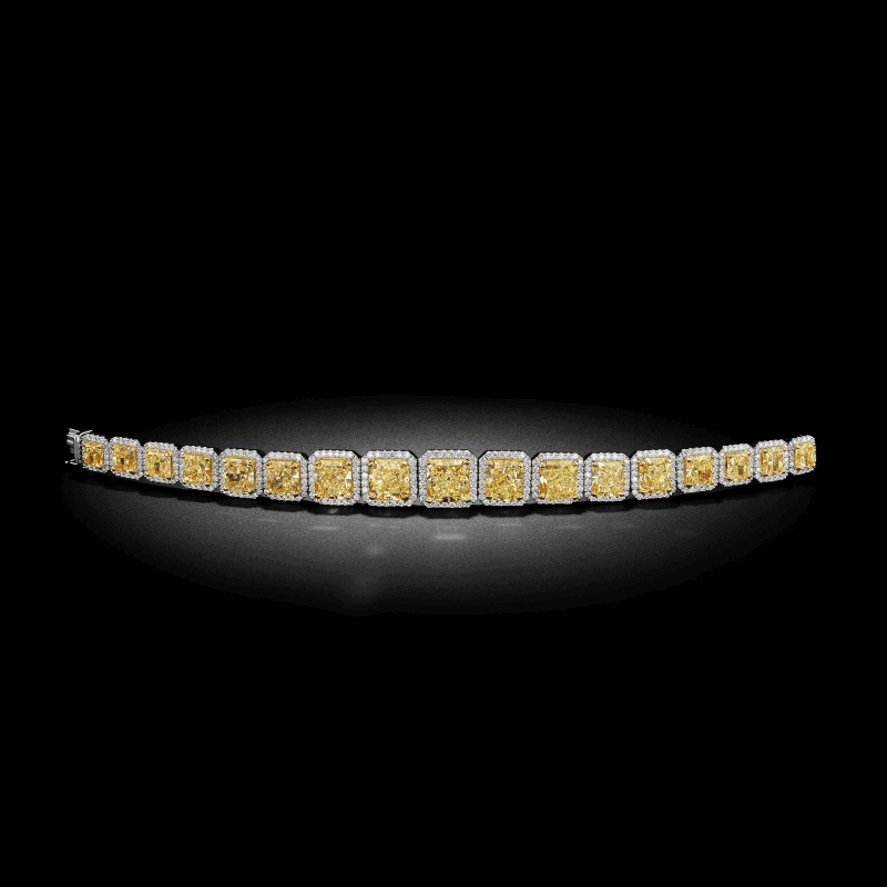 35.58cttw Radiant Cut Fancy Yellow Vs GIA  Graduated Diamond Bracelet