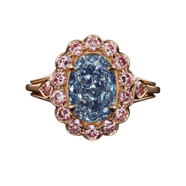 4 Carat Fancy Vivid Blue VVS2 Oval Cut Diamond Ring