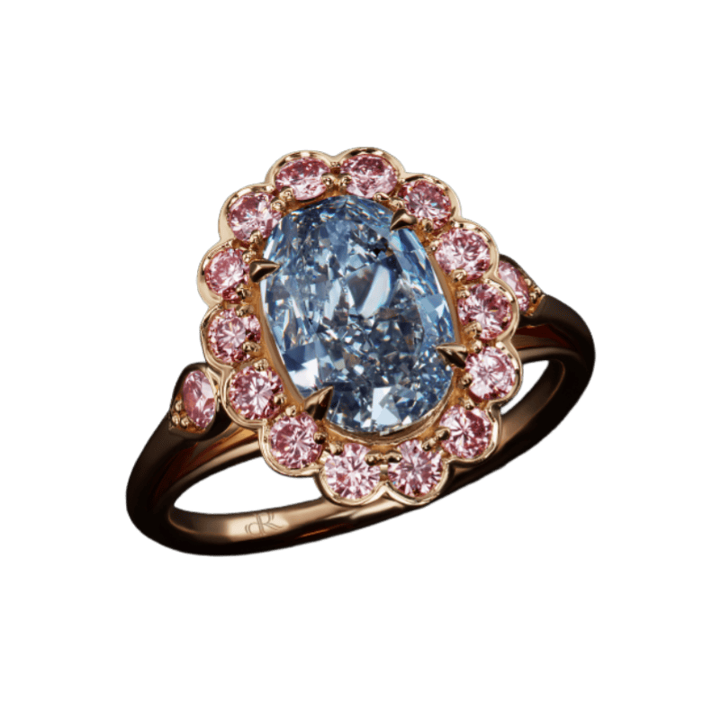4 Carat Fancy Vivid Blue VVS2 Oval Cut Diamond Ring