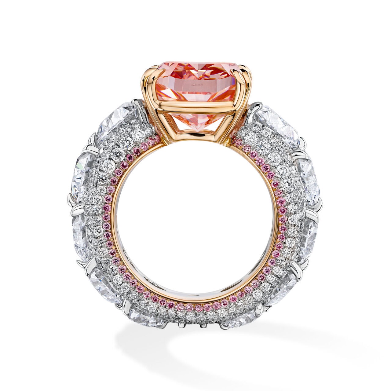 The Williamson Pink Star — bespoke ring, face-up